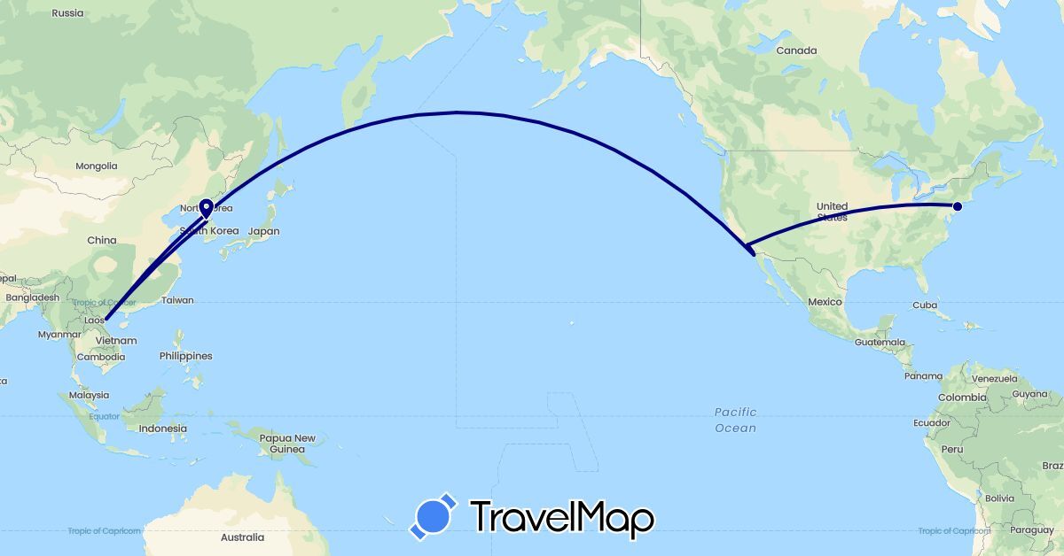 TravelMap itinerary: driving in South Korea, Mexico, United States, Vietnam (Asia, North America)